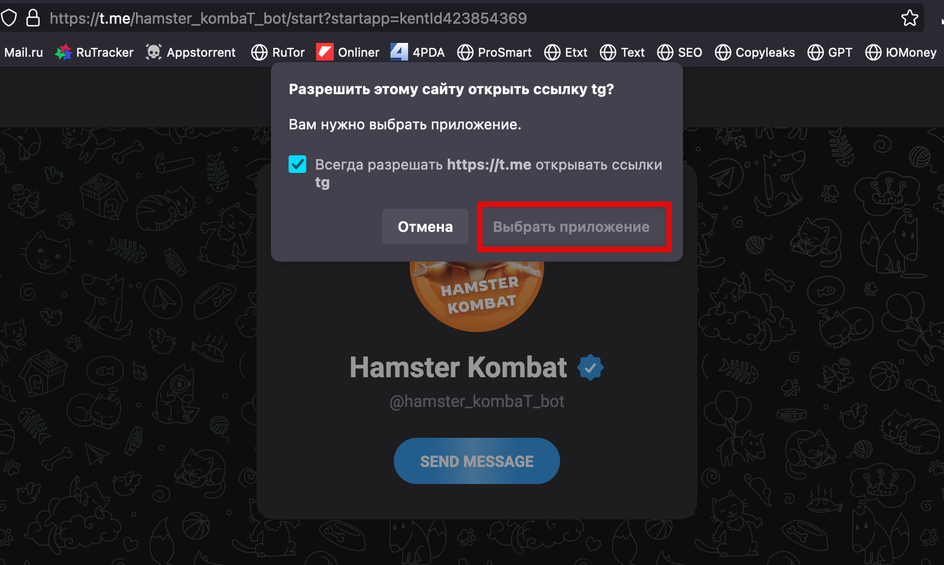 Скриншот запуска мобильной игры Hamster Kombat по ссылке через бот в Телеграм Скриншот запуска мобильной игры Hamster Kombat по ссылке через бот в Телеграм
